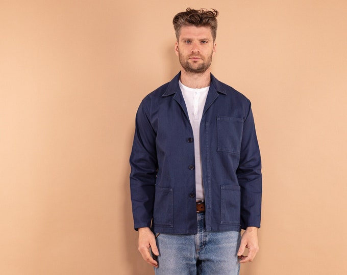 70s Italian Chore Jacket, Size M/L Work Jacket, Vintage Workwear, Industrial Wear, Blue Collar Jacket, Chore Jacket, Mechanic Utility Wear,