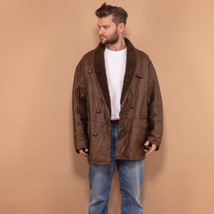 Vintage Men Sheepskin Coat 70&#39;s, Size Extra Large XL, Brown Leather Winter Coat, Shearling Coat, 70s Outerwear, Vintage Thick Overcoat