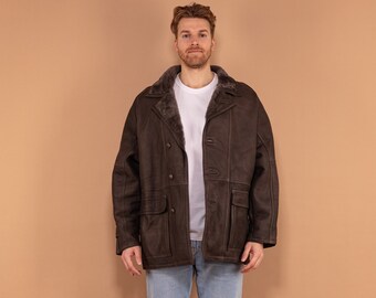 Abrigo de piel de oveja vintage de los años 80: abrigo de piel de oveja marrón topo para hombre, talla grande