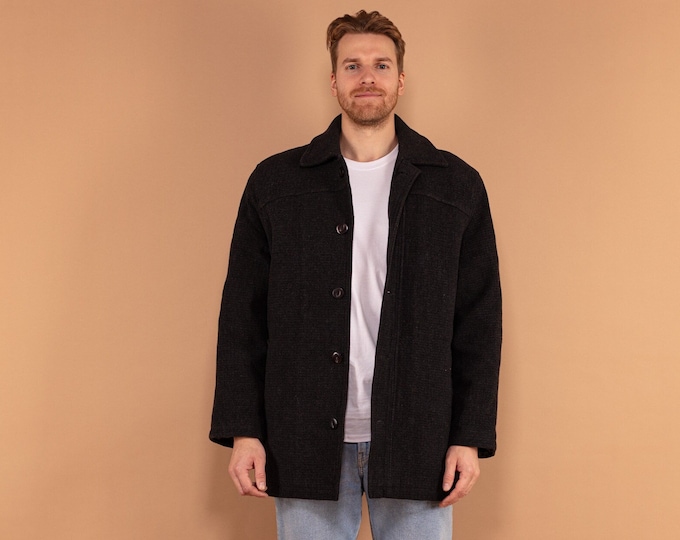 90's Men Wool Coat, Vintage Wool Coat In Gray Size L, Cashmere Wool Coat, Autumn Wool Coat, 90s Coat, Minimalist Coat, Men Vintage Outerwear