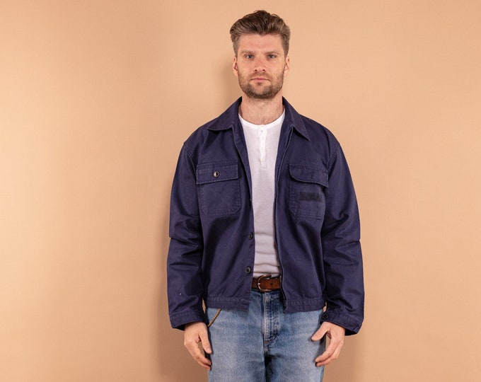 80s Cropped Work Jacket, Size L Mechanic Jacket, Vintage Workwear, Industrial Wear, Blue Collar Jacket, Workman Denim Jacket, Utility Wear