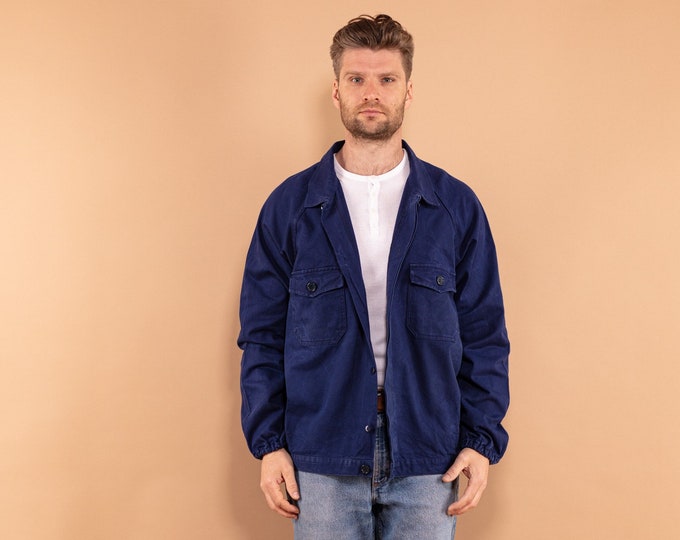 90s Italian Work Jacket, Size XL Mechanic Jacket, Vintage Workwear, Garage Jacket, Vintage Blue Collar Chore Jacket, Industrial Utility Wear