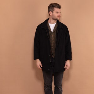 Men Wool Overcoat 90s, Wool Coat In Black Size XL, Vintage Wool Coat, Autumn Wool Coat, 90s Coat, Minimalist Coat, Men Vintage Outerwear