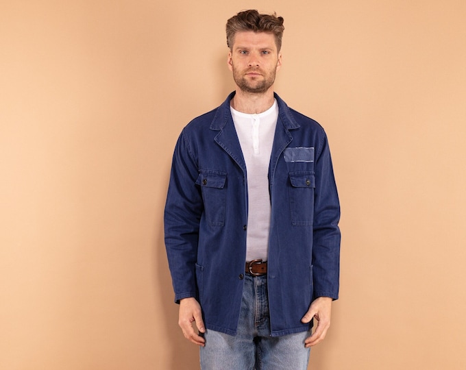 Italian Chore Jacket, Size L Work Jacket, Vintage Workwear, Industrial Wear, Blue Collar Jacket, Chore Jacket, Mechanic Shirt, Utility Wear,