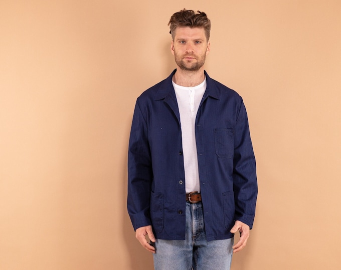 Sanfor Work Jacket 70s , Size XL Work Jacket, Vintage Workwear, Industrial Wear, Bleu-de-travail Jacket, French Work Shirt, Utility Wear,