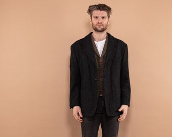 Blazer in lana vintage anni '90, taglia M/L, blazer vintage in pura lana vergine, abbigliamento da uomo retrò, giacca in lana scozzese vintage, elegante blazer preppy