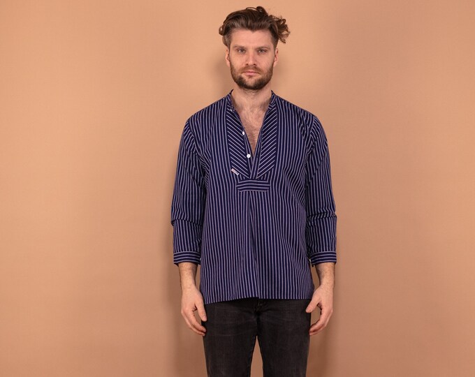 Men Smock Shirt, Size Medium M, Work Shirt, Vintage Shirt, Spring Clothing, Cotton Shirt, Retro Workwear Shirt,Blue Smock Shirt,BetaMenswear