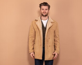 Manteau imitation peau de mouton annees 70 manteau retro homme M manteau Western Rancher manteau imitation peau de mouton retourne manteau en daim vegetalien manteau sherpa beige annees 70 manteau veg...