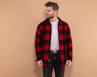 Woolrich Buffalo Plaid Jacket 90's, Size L Lumberjack Wool Jacket, Mackinaw Style Jacket, Men Vintage Sustainable Clothing, Outdoors Jacket