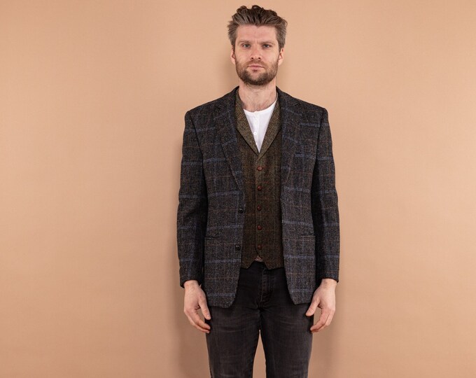 Plaid Tweed Blazer 90s, Size S/M Preppy Men Classic Blazer, Plaid Wool Blazer, Wool Blazer Jacket, Spring Blazer, BetaMenswear, Retro Jacket