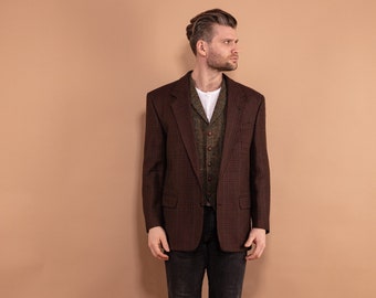 90er Jahre Karierter Wollblazer, Herren Größe M Harris Tweed Stye Blazer, Vintage Herren Kleidung, Retro Karierte Wolljacke, Eleganter Preppy Blazer, Kulturerbe