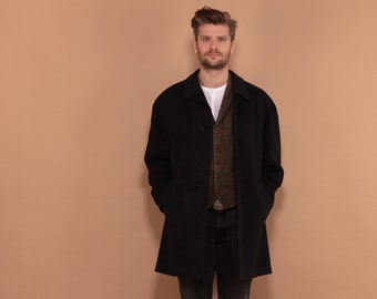 Wool Overcoat Men 80s, Cashmere Wool Blend Coat In Gray Size L, Vintage Wool Coat, Autumn Wool Coat, 80s Coat, Elegant Minimalist Coat,