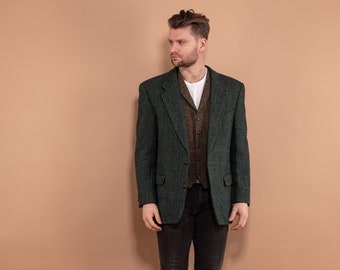 Blazer en tweed Harris des années 90, manteau sport taille M, veste en laine vintage, blazer rétro en laine, blazer printanier, vêtements d'extérieur BCBG élégants