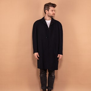Minimalist Wool Blend Coat 70&#39;s, Size L Large, Vintage 1970s Men Overcoat, Classy Straight Navy Blue Topcoat, Elegant Menswear, Outerwear