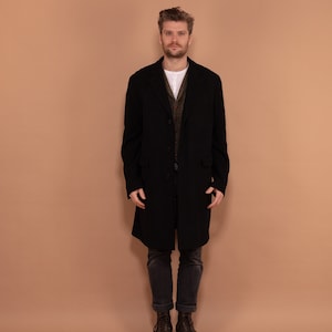 Wool and Cashmere Coat 00&#39;s, Size L Large, Men Black Overcoat, Classic Wool Blend Coat, Minimalist Style Elegant Outerwear, Office Wear