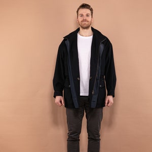 Wool Parka Coat 80s, Wool Coat In Blue Size XL, Woolen Coat, Winter Wool Coat, Navy Parka Wool Coat, Vintage Men Clothing, Retro Jacket
