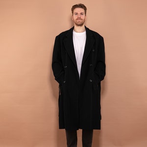 Men&#39;s Wool Coat, Classic Belted Coat Size XL, Long Wool Coat, Vintage Belted Coat For Men, Navy Blue Mens Coat, Vintage Outerwear, Timeless