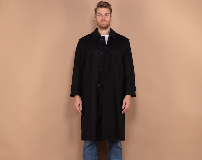 Wool Overcoat Men, Loden Coat In Black Size L, Vintage Wool Coat, Autumn Wool Coat, 1980s Coat, Minimalist Coat, Men Vintage Outerwear