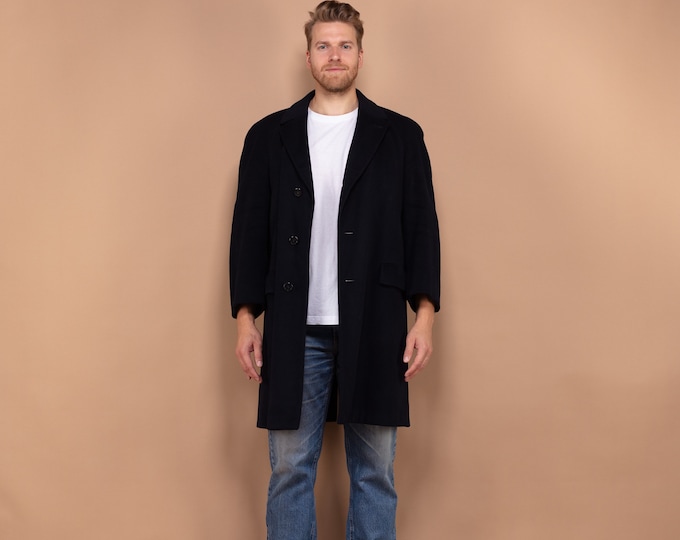 Men Vintage Wool Coat, 80's Classic Wool Coat Size M, Midi Wool Coat, Vintage Clothing, Woolen Coat, Wool Outerwear Men Clothing, M Coat