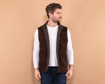 Men Sherpa Vest 90's, Size Large L, Vintage Brown Sherpa Vest, Faux Sheepskin Vest, Warm Sleeveless Jacket, Mens Clothing, BetaMenswear