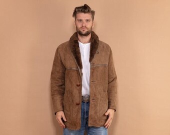 70s Vintage Sheepskin Coat, Size Small S, Men Vintage Sheepskin Overcoat, Warm Winter Coat, Western Style Coat, Made In Italy, BetaMenswear