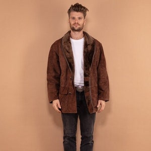 Vintage Men Sheepskin Coat 80's, Size L Large, Winter Coat, Boho Outerwear, Warm Sheep Skin Overcoat, Mens Clothing, Made in Spain image 1