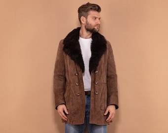 Original Sheepskin Coat Men 70's, Men Size M Shearling Coat, Western Coat, Winter Suede Coat, Shearling Coat, Mens Clothing, BetaMenswear