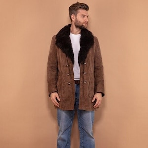 Original Sheepskin Coat Men 70's, Men Size M Shearling Coat, Western Coat, Winter Suede Coat, Shearling Coat, Mens Clothing, BetaMenswear image 1