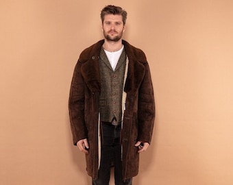 Manteau en peau de mouton homme 90 s marron midi en peau de