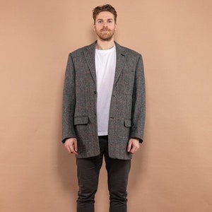 Blazer en laine Harris Tweed des années 2000, taille XL grande, veste en laine tissée à la main vintage, manteau de sport, vêtements de style rétro, vêtements pour hommes preppy