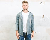 Men Jeans Work Jacket . Vintage Men Blue Faded Jeans Workwear Jacket Blue Distressed Worn In Faded Outerwear . size Medium M