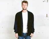 Suede Cardigan Jacket . Men 39 s Vintage 80s Jacket Rockabilly Cardigan Navy Blue Hipster Sweater Bomber Jacket . size Extra Large XL