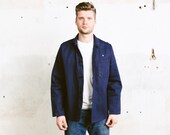 70s Denim Work Jacket . Vintage Blue Chore Jacket Men Jeans Workwear Canvas Blue Jacket Gift for Men Jean Jacket . size 48 Medium M
