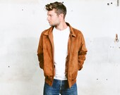 Faux Suede Bomber Jacket . Men 39 s Vintage Brown Velour Jacket 1990s Zip Up Velvet Jacket Boyfriend Gift . size Medium