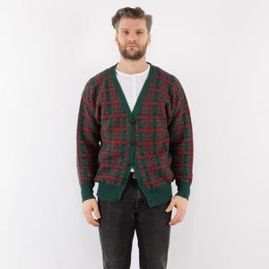 70s Vintage Patterned Cardigan, Men&#39;s Size S/M Button Up Cardigan, Cozy Wear, Vintage Wool Jacket, Retro Knitwear, Vintage Boho, Cottagecore