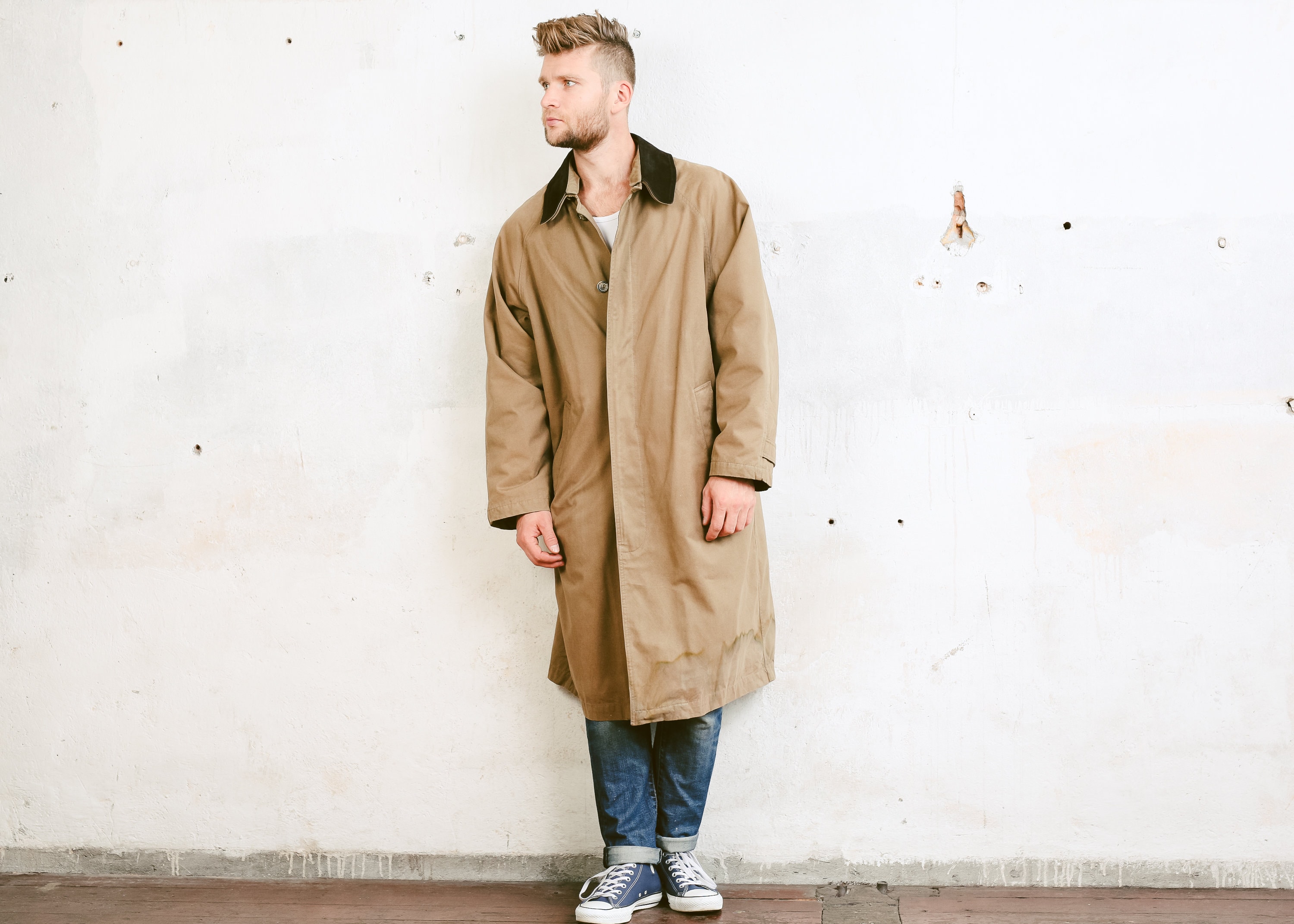 Oversized Duster Coat for Men . Vintage 80s Brown Trench Coat Rain Coat ...