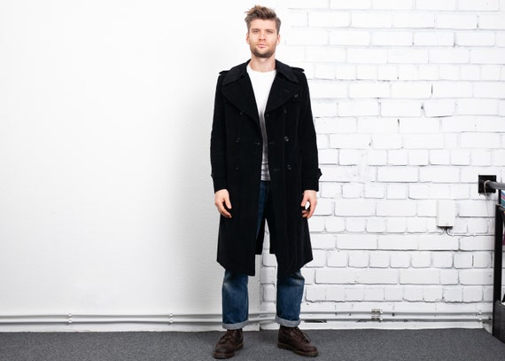 Men 70s Corduroy Coat . Vintage Navy Blue Cord Tre