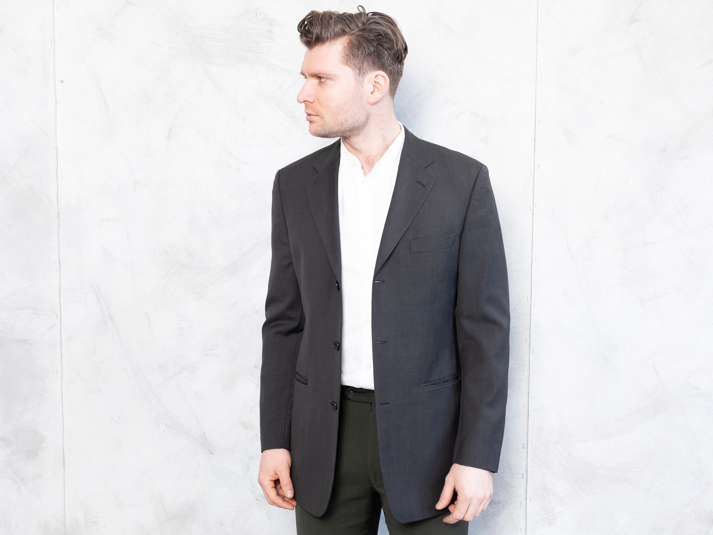 Grey Retro Blazer Vintage 90s Hugo Boss Suit Jacket Virgin Wool Luxury Coat Tailor Men Formal Jacket Smart Casual Men Clothing Size Large