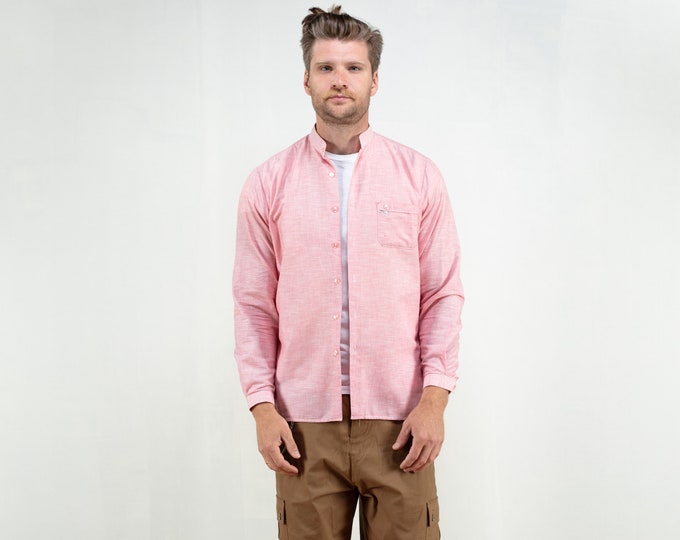 Pink Cotton Shirt mens vintage 90s long sleeve shirt bold casual shirt everyday minimalist button down shirt gift idea size medium