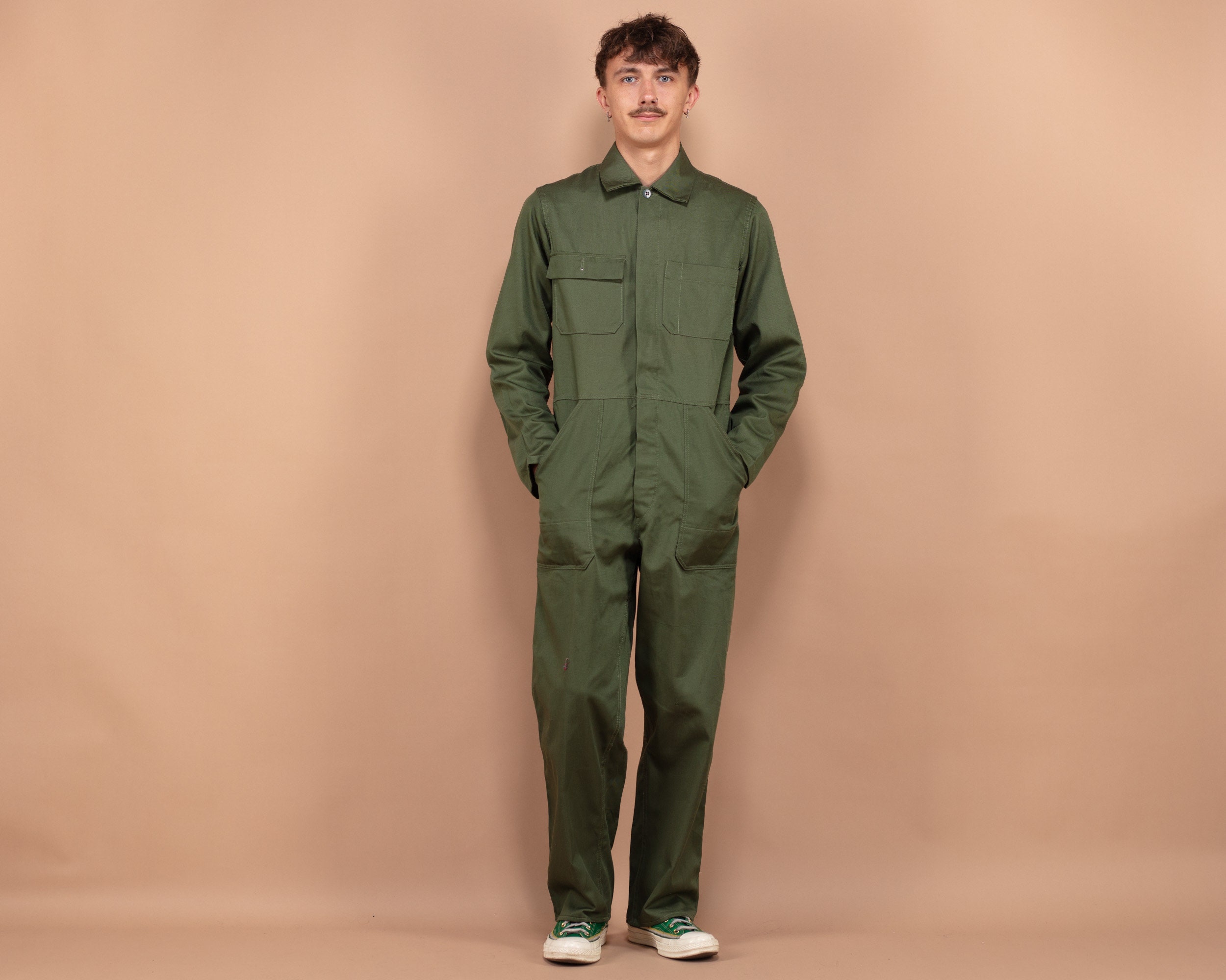 Military Overalls Men, Small Size Khaki Jumpsuit, Retro Overalls 