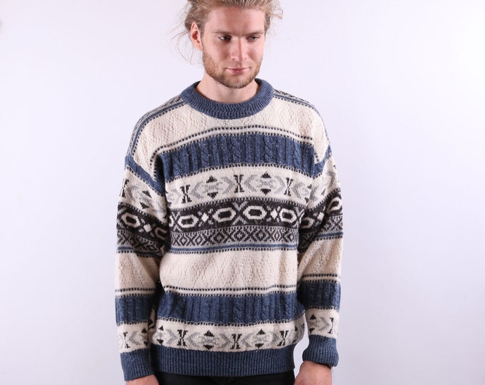 Tribal Men Sweater / Folk Wool Scandinavian Sweater / Sz Etsy