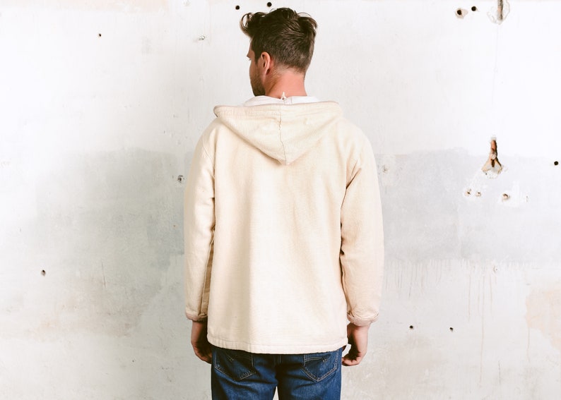 size Medium M Beige Hippie Hoodie Men/'s Hooded Sweater Vintage Sweater Zip Up Hoodie Spring Jacket Vintage Men Hoodie Jacket