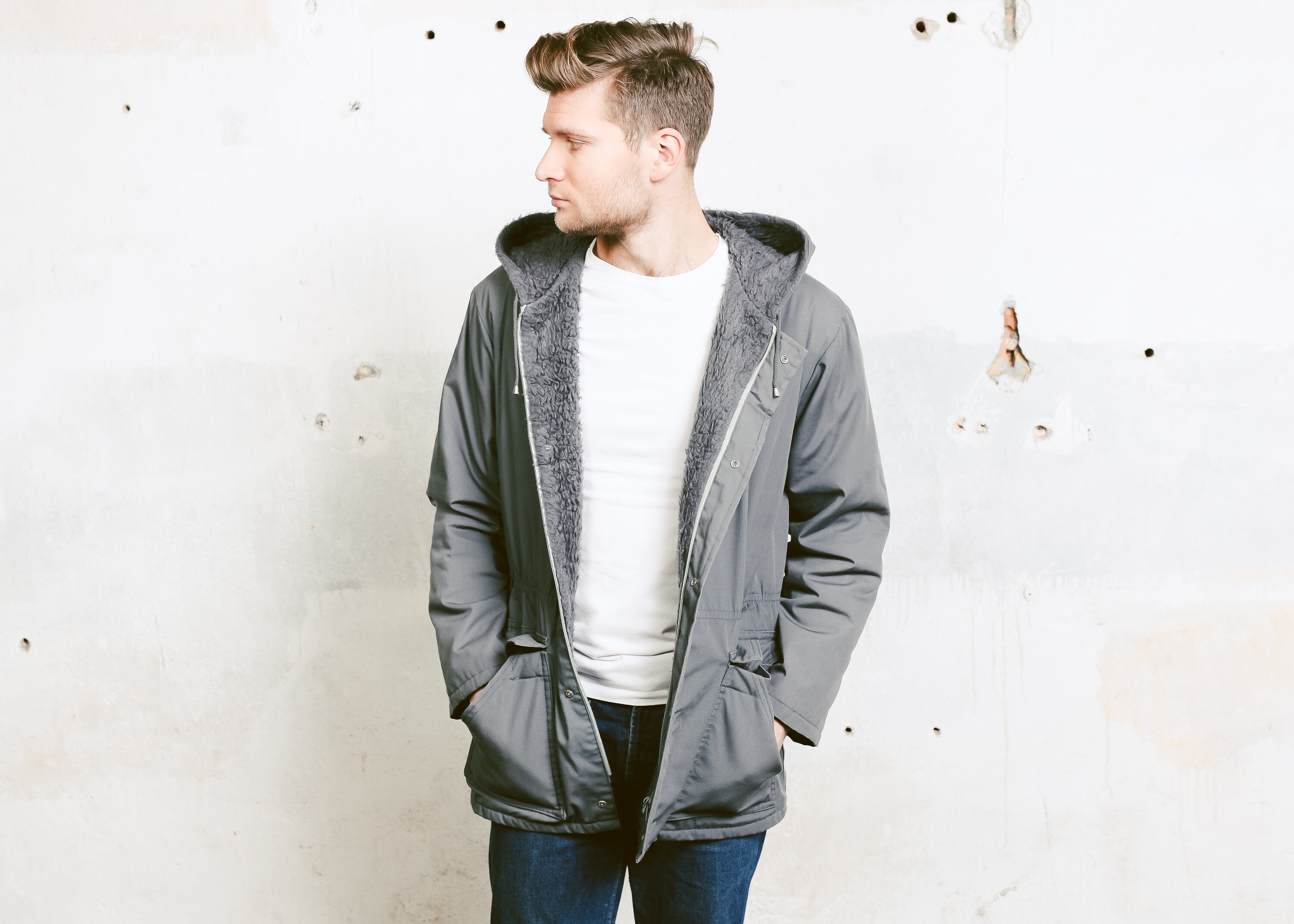 gallery hooded faux fur walking coat