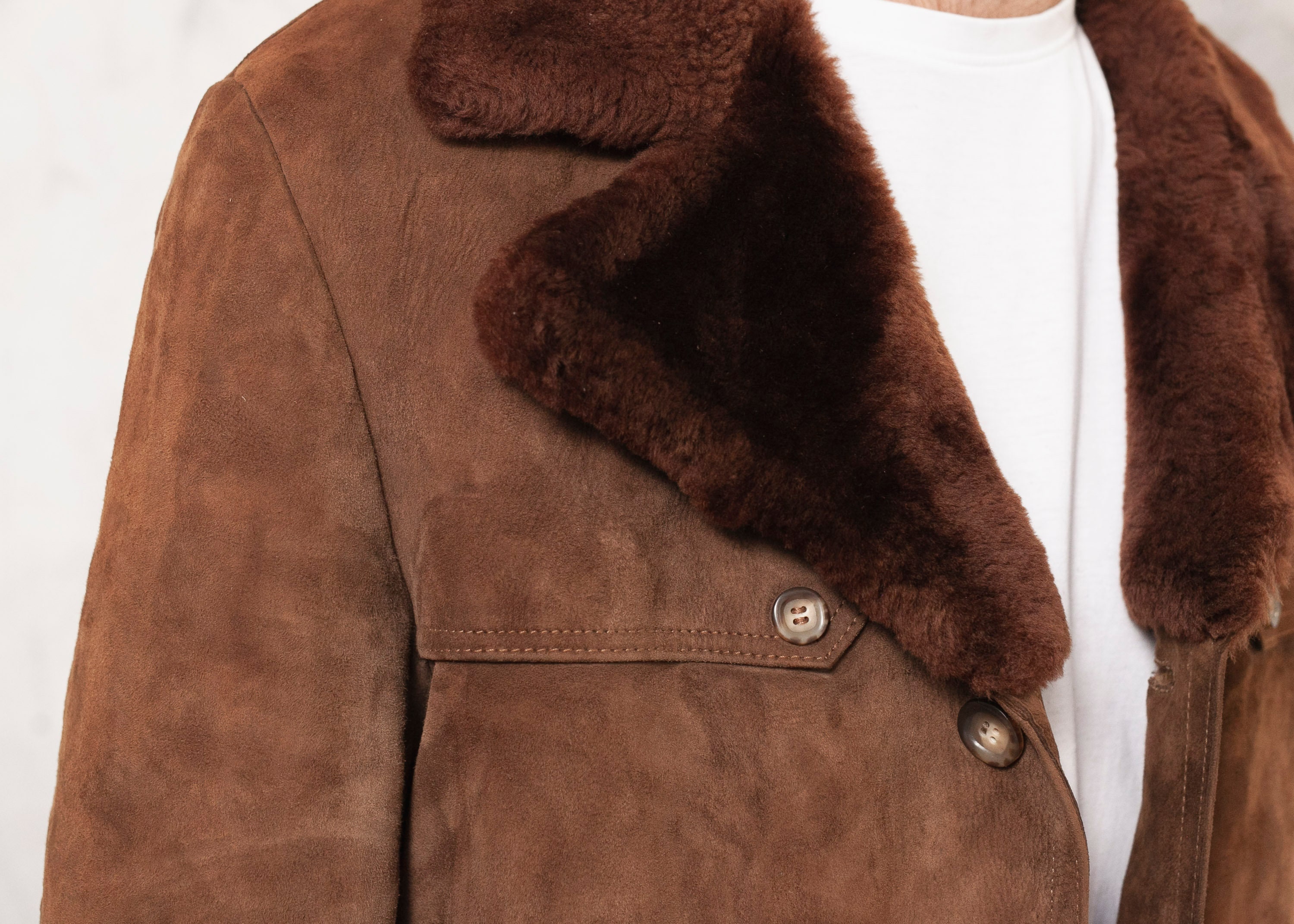 Brown Shearling Coat 1970s Men Shearling Coat Vintage Winter Coat Long