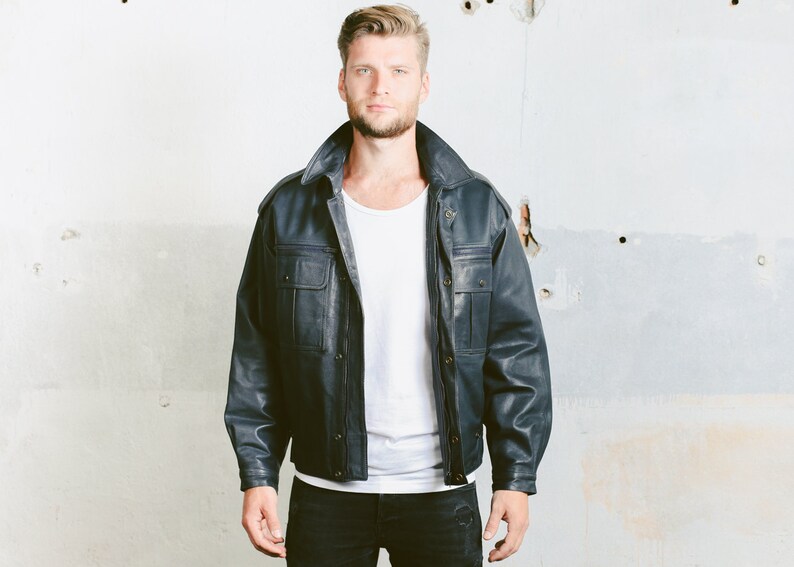 Vintage Bomber Jacket 1970s Mens Black Grey Flight Bomber Etsy