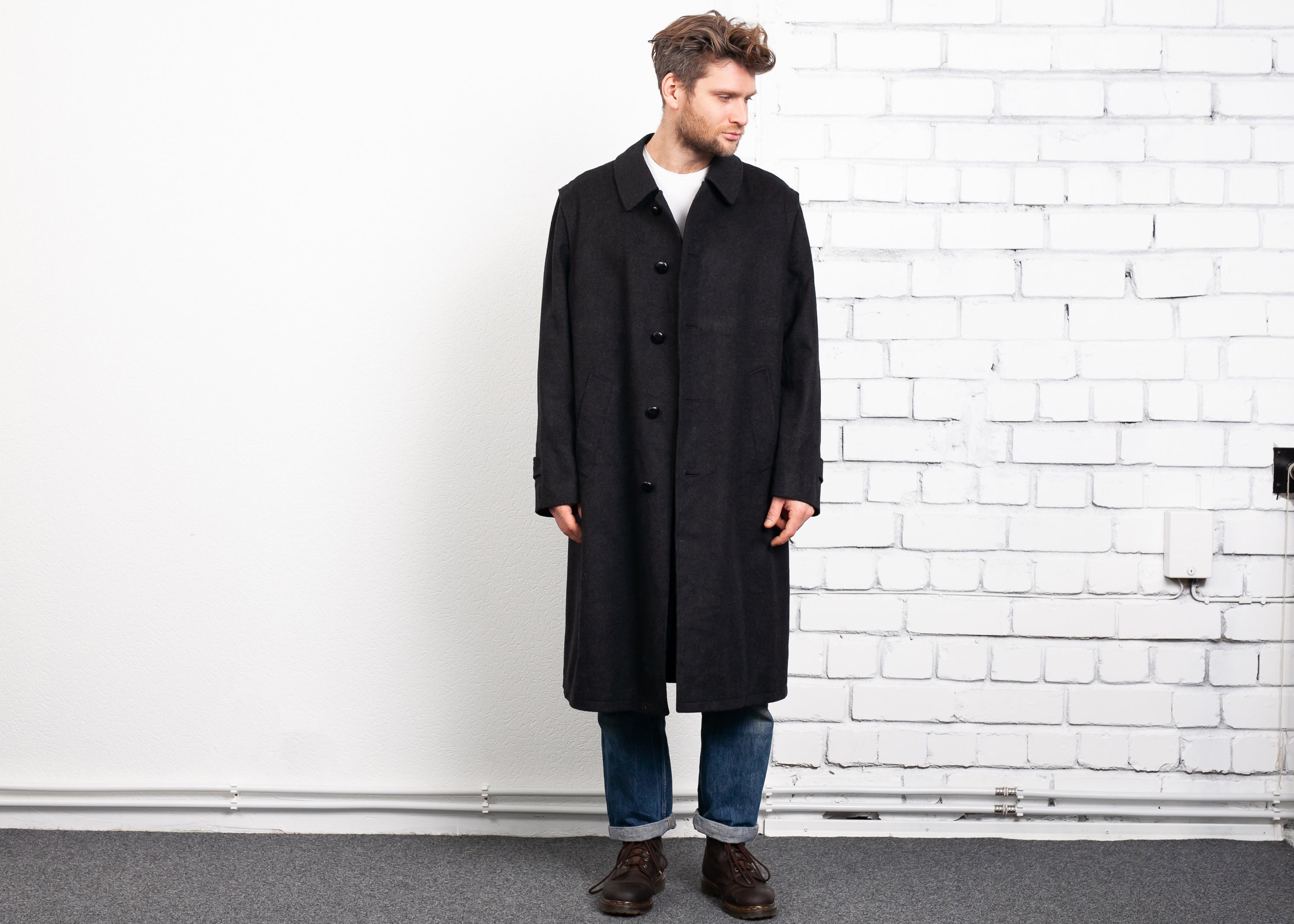 Loden Wool Coat Vintage Men Winter Coat 1990s Grey Topcoat Greatcoat ...