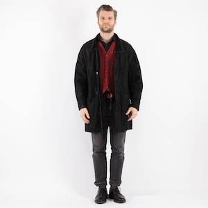 90&#39;s Black Sheepskin Men Coat, Size L Vintage Shearling Coat, Urban Sheepskin Coat, Yellowstone Coat, Vintage Western Ranch Wear