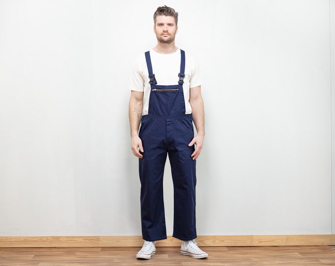 Blue Men 90's Dungarees, Size Medium M, Mens Worksuit, Mechanic Jumpsuit, Mens Clothing, Vintage Jumpsuit, Mens Romper, Work Coveralls