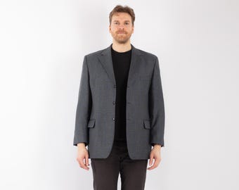 90s Vintage Plaid Wool Blazer Jacket, Retro Sport Coat, Men's Size L