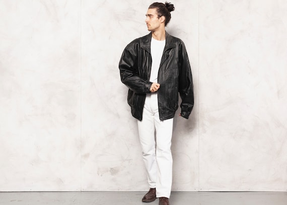 Black Leather Jacket 90s Vintage Leather Moto Jack